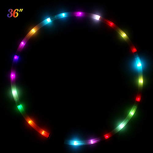 HYDONG LED Hula Hoop Fitness & Dance Luminous Hula Hoop para adultos, 24 luces LED estroboscópicas que cambian de color, diseño desmontable de 8 secciones, Hula Hoop portátil de 90 cm (baterías no incluidas)